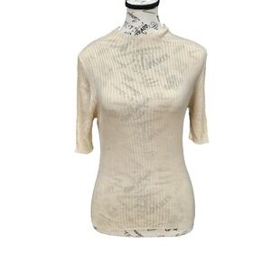 ST. AGNI Mock Neck Ribbed Top Womens S 100% Bamboo Semi Sheer Elevated Designer